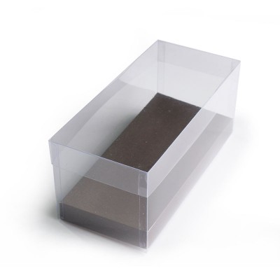 Caja rectangular en acetato transparente con fondo de cart&oacute;n para souvenirs y recordatorios