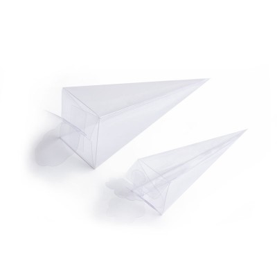 Caja en Acetato Transparente Triangulo Piramide con mo&ntilde;o superior para Dulces y Chocolates